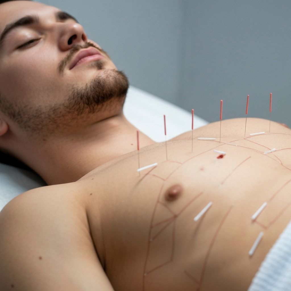 Aiguilles d'acupuncture placées sur les méridiens